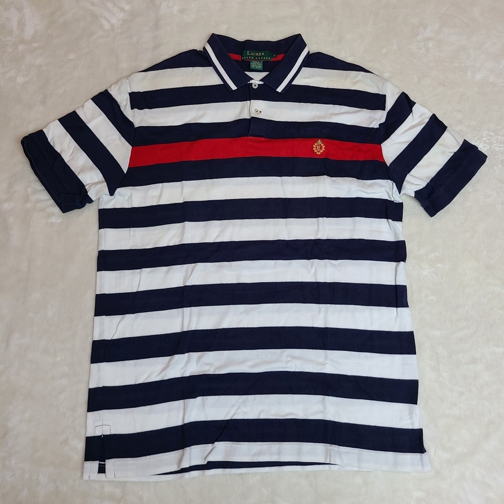Lauren Ralph Lauren Blue Crest Polo Shirt Men's Large Embroidered Logo Striped